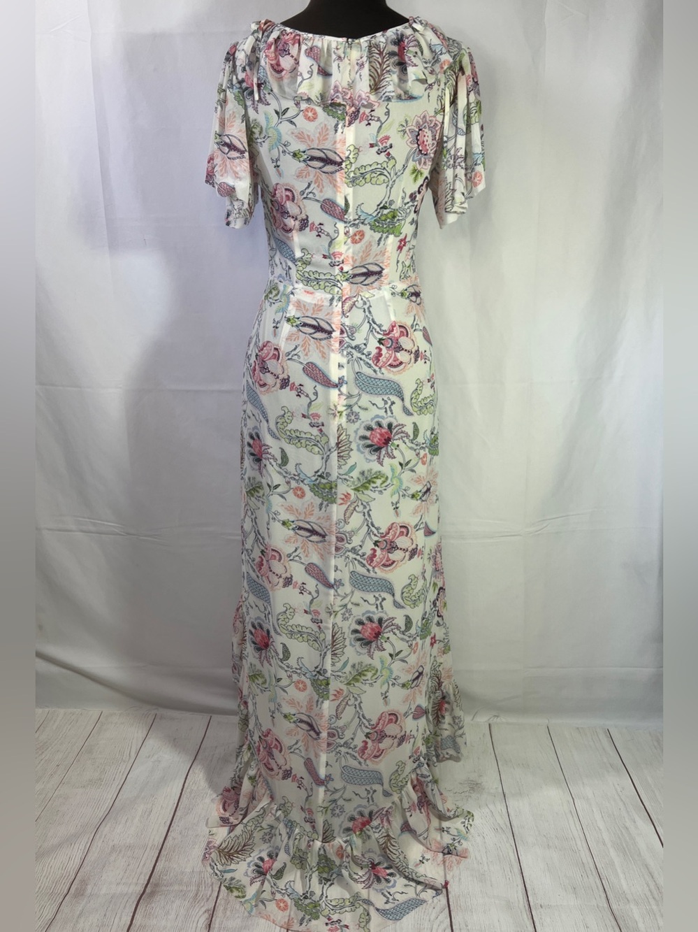 Cinq a Sept Sheila Floral Dress - 4 - Ruffle Trim Midi Shirred Wedding Party - Picture 4 of 15